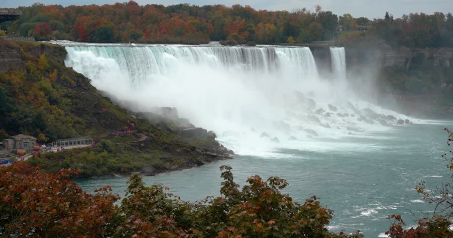 Bridal Veil Falls surrounded by autumn foliage in Niagara Falls, New York