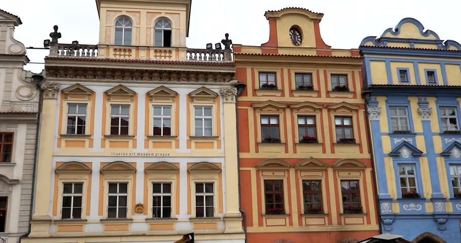 Colorful baroque historic buildings in Old Town Square, Prague, Czech Republic