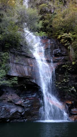 Vertical view of Minnehaha falls cascade in Blue Mountains of Australia – Katoomba creek.