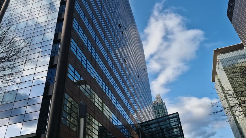 Seoul, South Korea. Modern Office and Residential Towers in City Center on Sunny Day, Low Angle View