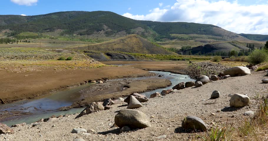 Static video of Snake River Inlet on Dillon Reservoir in Colorado. The water level in July of 2026 was extremely low.