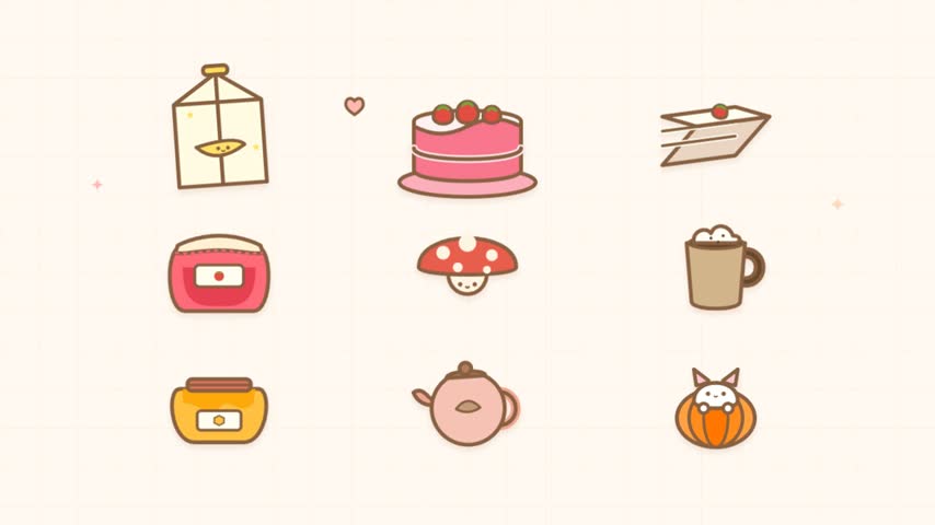 A charming collection of hand-drawn icons featuring various food and drink items, perfect for digital and print designs.