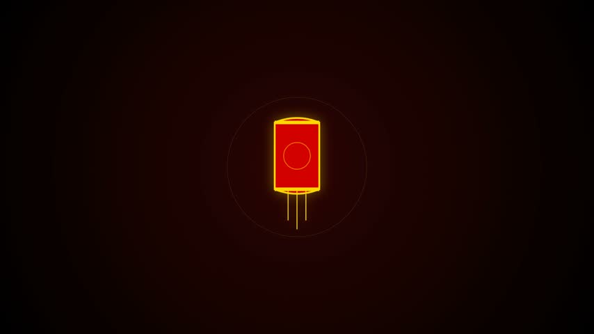 A high-quality digital illustration featuring a stylized red and yellow lantern centered on a dark brown background. The lantern is designed with simple geometric shapes, featuring a glowing yellow border and a circular motif in the middle. Faint concentric lines radiate from the center, creating a sense of depth. This minimalist motion graphic is suitable for Lunar New Year, Mid-Autumn Festival, or cultural celebrations.