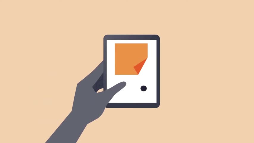 Digital tablet usage animation footage showing animated hands interacting with screen graphic elements for modern technology video projects