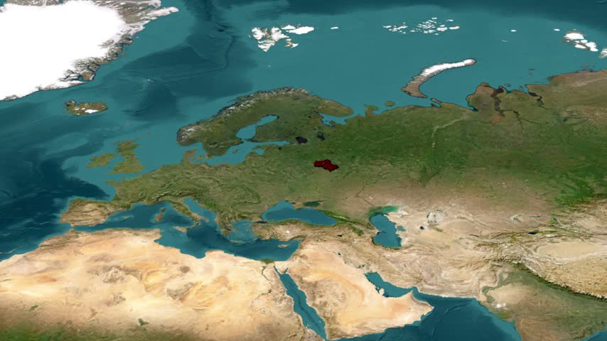 3D Satellite Map Animation Highlighting Moscow City Region with Location Pin in Russia.