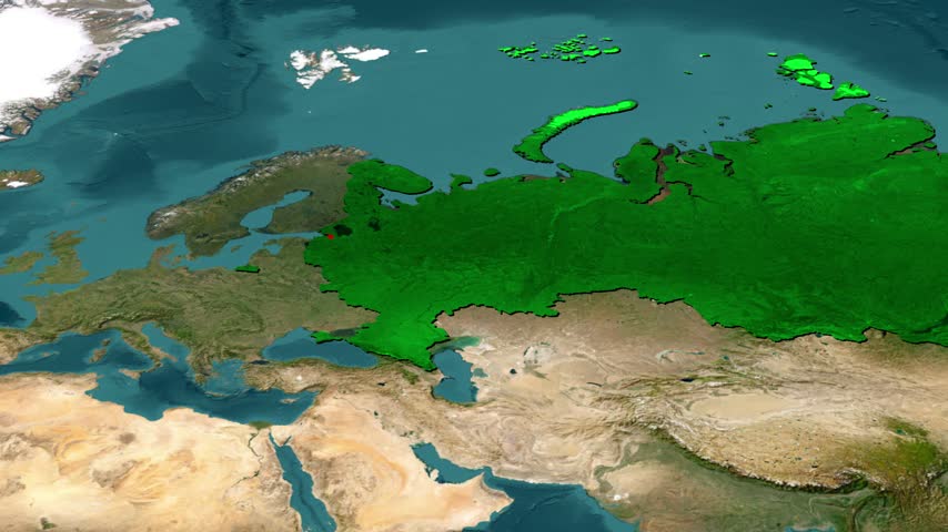 3D Satellite Map Zooming in on Saint Petersburg City Location Highlighted in Red Russia.