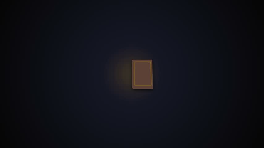 A small open book with cream pages and a brown cover rests against a dark backdrop.