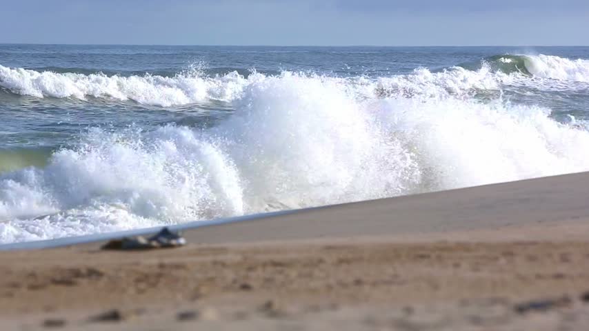 Rough ocean waves crashing into the shore at Assateague Island National Seashore, Maryland