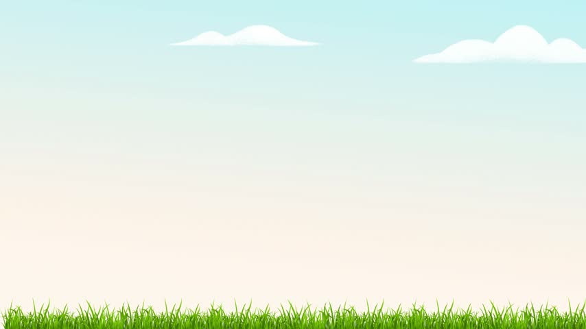 A vibrant 2d vector style animation of a serene autumn landscape featuring lush orange, red, and yellow autumn trees on a green grass field with flying birds against a soft blue sky. This colorful seasonal nature animation background showcases falling autumn leaves gently swaying in the breeze, perfect for fall sales promotions, seasonal greeting videos, children