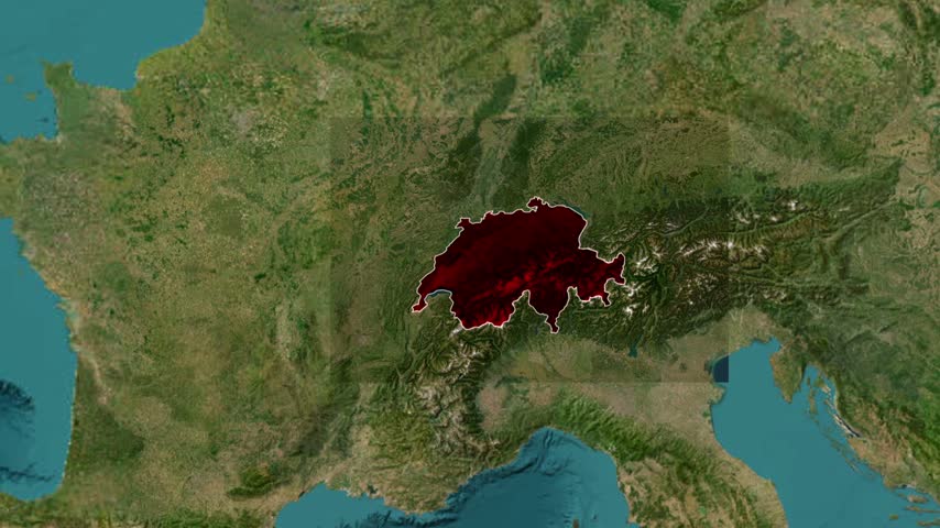 Satellite view highlighting switzerland with bern capital location
