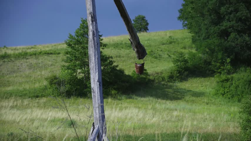 Traditional Hungarian Well Close Up Bucket 4K25
