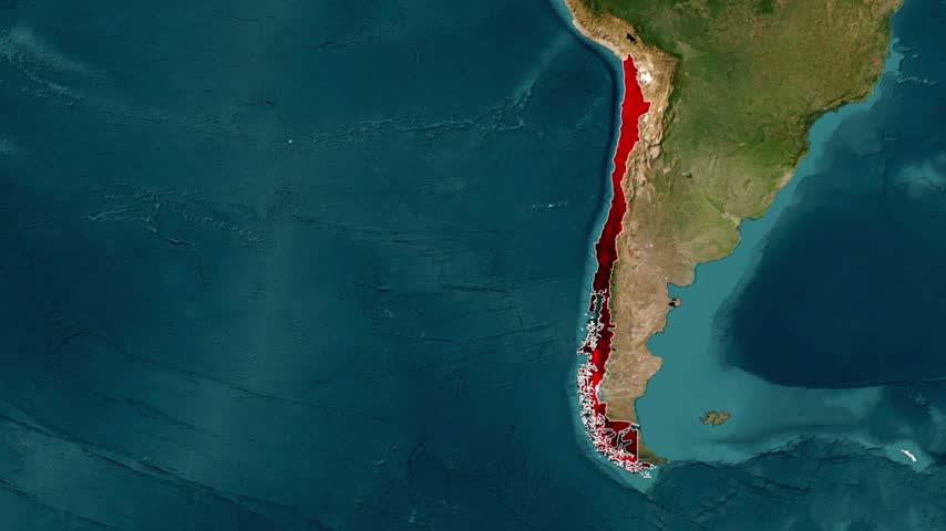 Geopolitical satellite map of chile highlighting santiago city with santiago