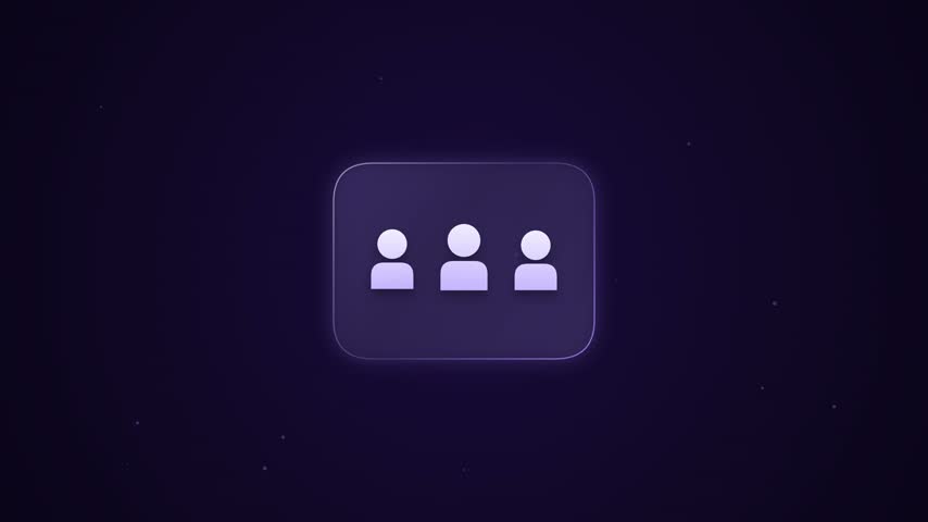 A clean and modern interface icon representing a user group or community members featuring a soft neon glow against a dark professional background for UI UX design.