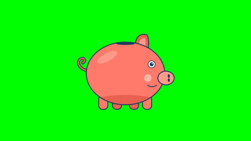 Animated cartoon pink pig character on bright green background, cheerful vector style.