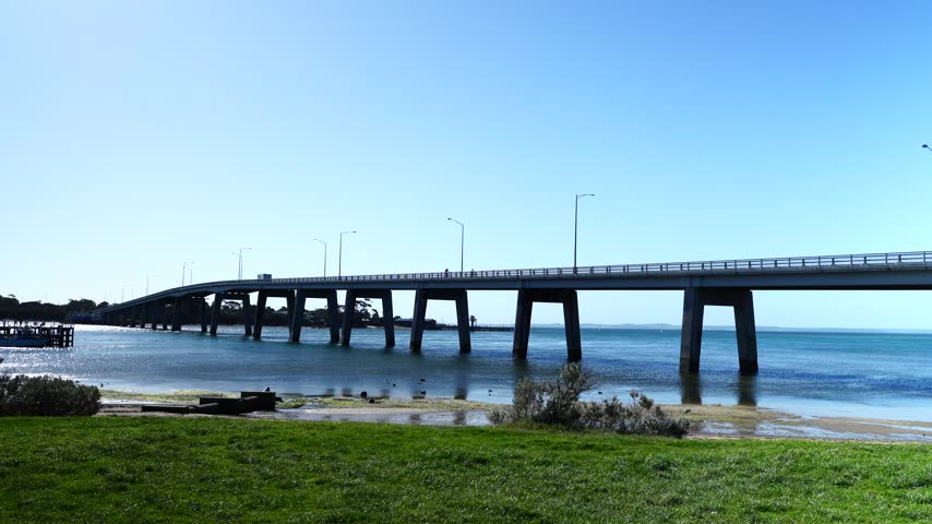 Scenic view of Phillip Island Bridge connecting Phillip Island with the mainland of Victoria, Australia. 