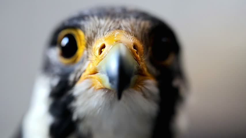 Extreme close up macro of a Peregrine Falcon bird of prey eye slow motion 180fps footage