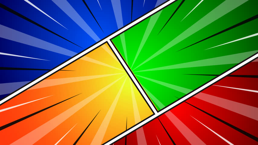 Comic book page template with radial background, halftone effect, and pop art style