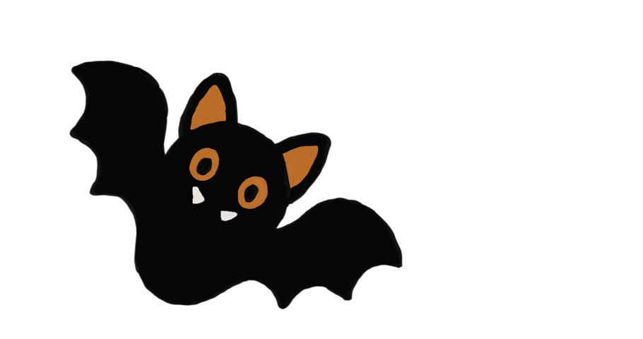 Cartoon bat flapping wings isolated on white background, Halloween animated vector illustration loop