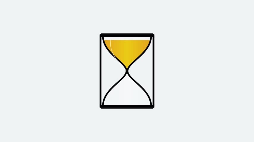 Minimalist vector illustration of an hourglass with flowing yellow sand