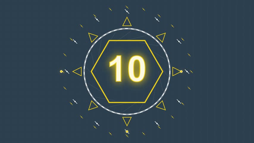 Golden glowing countdown numbers inside futuristic hud hexagons