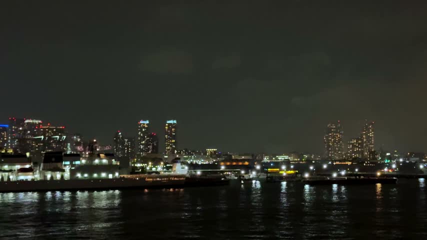 Yokohama Harbor Skyline Glowing Beneath a Cloudy Night Sky