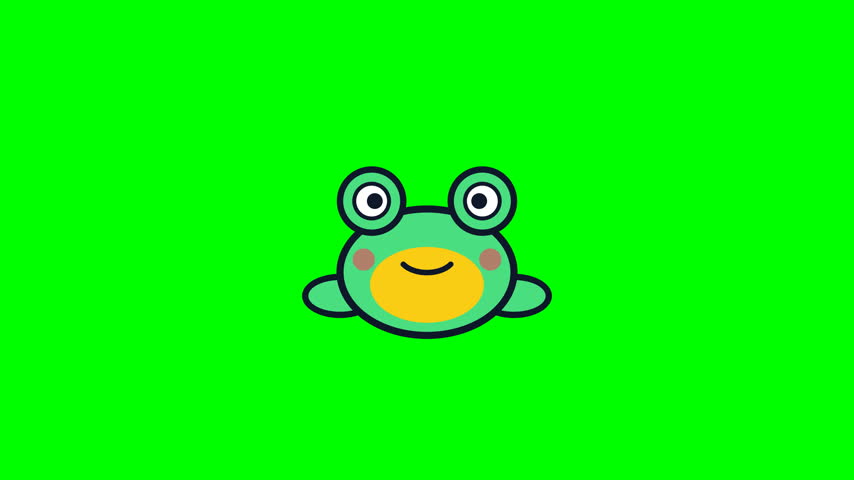 Cute cartoon frog faces blinking on green screen background
