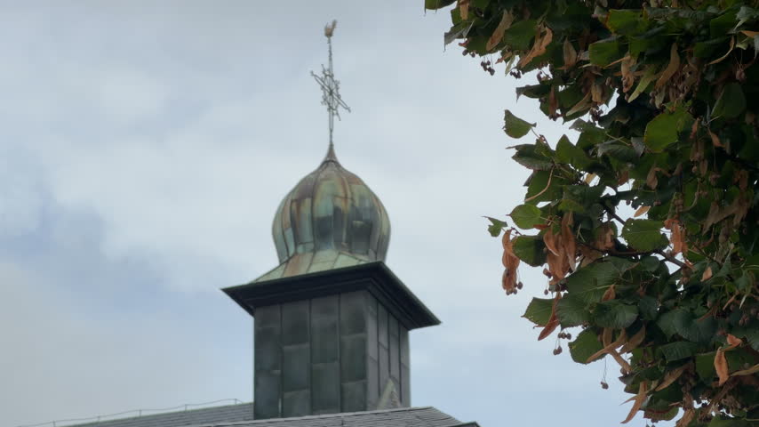 old church tower in autumn