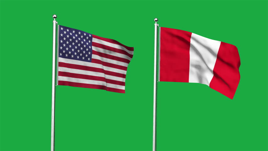 High detailed flag of USA and Peru. United States of America and Peru flag. 3D Illustration.