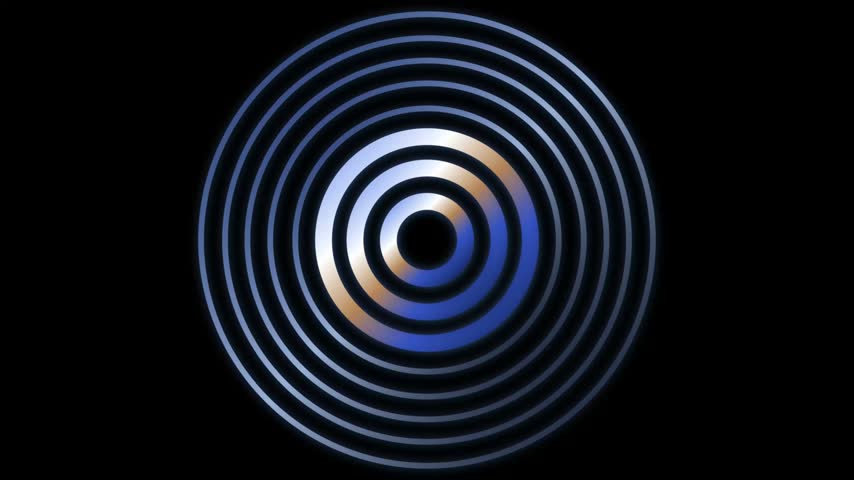 Abstract background with concentric circular rings featuring a metallic blue and gold gradient effect on a black background.