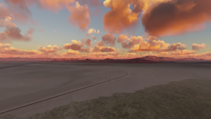 3D - Circular aerial drone view at sunset of Bonneville Salt Flats in Utah. United States