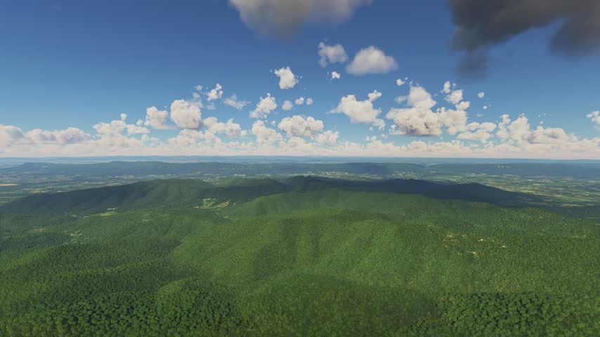 3D - Aerial view of Blue Ridge Mountains and Shenandoah National Park in Virginia. United States