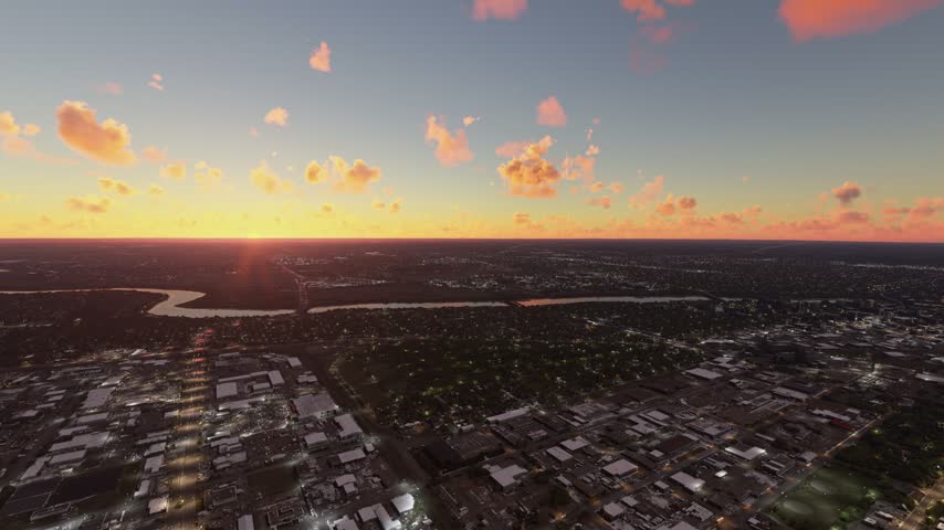 3D - Sunset aerial view of Saskatoon city in Saskatchewan. Canada
