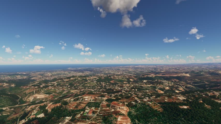 3D - Drone aerial view of the Israel-Lebanon border coastal hills in Northern District. Israel