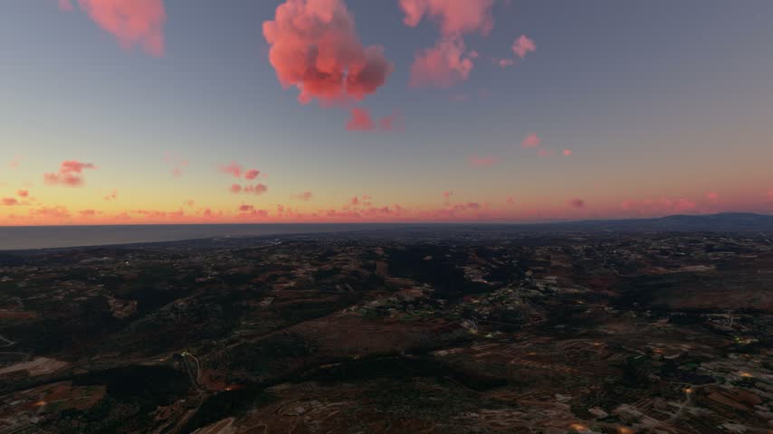 3D - Circular aerial shot at sunset of the Israel-Lebanon border coastal hills in Northern District. Israel
