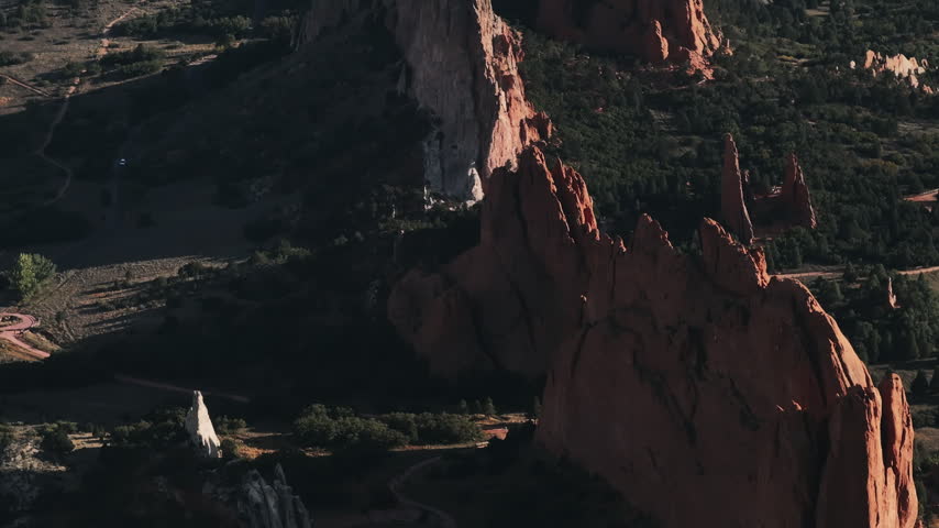 Aerial view of the Garden of The Gods. Shot in Colorado.