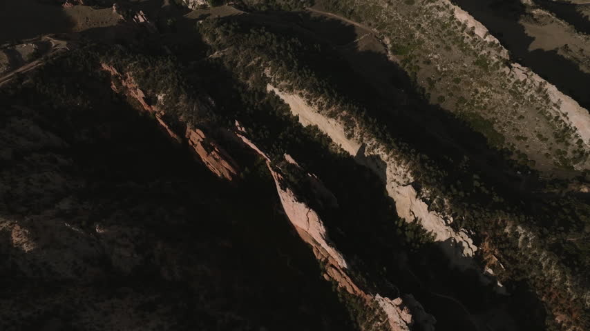 Aerial view of the Garden of The Gods. Shot in Colorado.