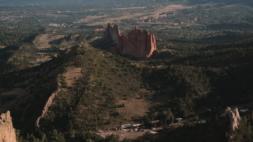 Aerial view of the Garden of The Gods. Shot in Colorado.