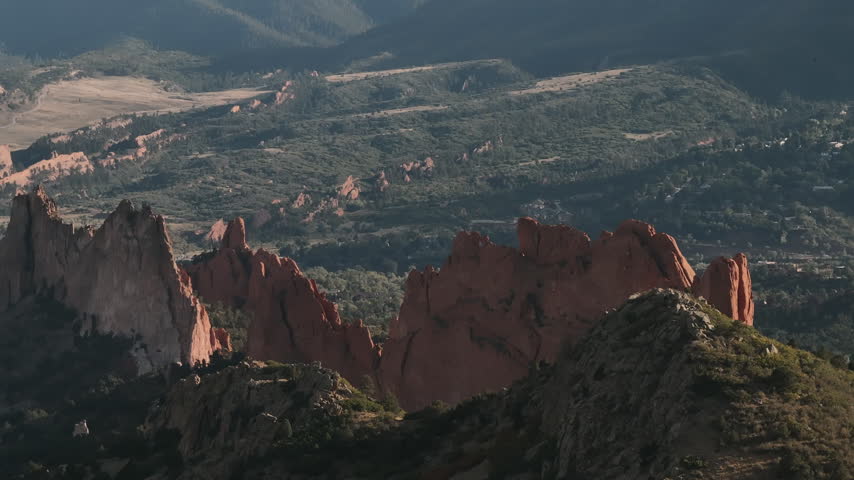 Aerial view of the Garden of The Gods. Shot in Colorado.