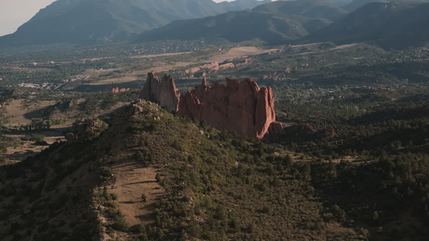 Aerial view of the Colorado Rockies Front Range. Shot in the Garden of The Gods in Colorado Springs.