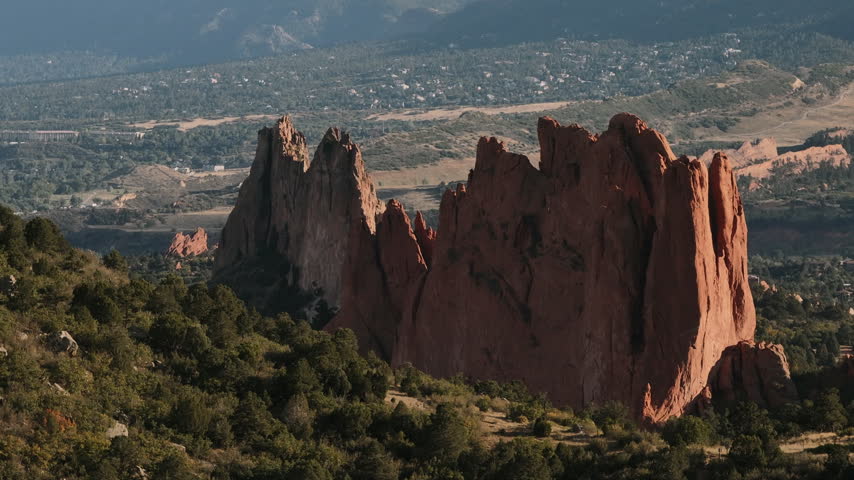 Aerial view of the Garden of The Gods. Shot in Colorado.