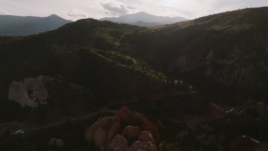 Aerial view of the Front Range of the Colorado Rocky Mountains. Shot during the day in Colorado Springs.
