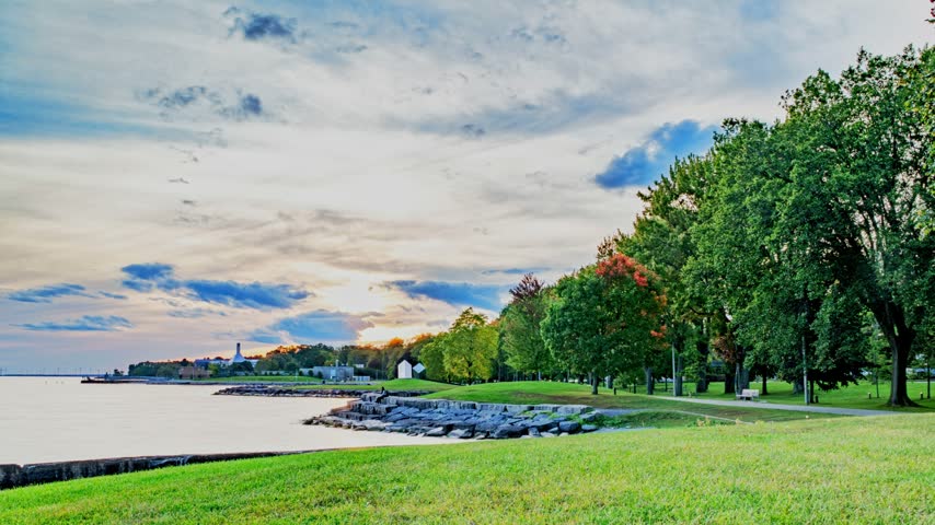 Sunset Timelapse Over Lake Ontario Waterfront in Kingston, Ontario, Canada