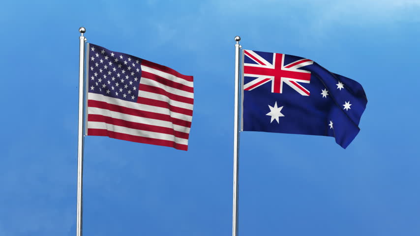 High detailed flag of USA and Australia. United States of America and Australia flag. 3D Illustration.