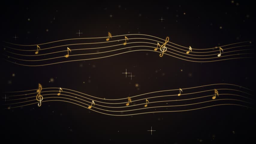 Elegant golden musical notes floating against a starry night sky background