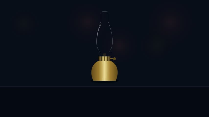 A high-quality 2D graphic of a classic golden oil lamp, designed for the Diwali festival of lights. The illustration features a polished gold base and a transparent glass chimney, set against a dark, atmospheric background with soft light flares, capturing the spirit of traditional lighting and cultural celebration.