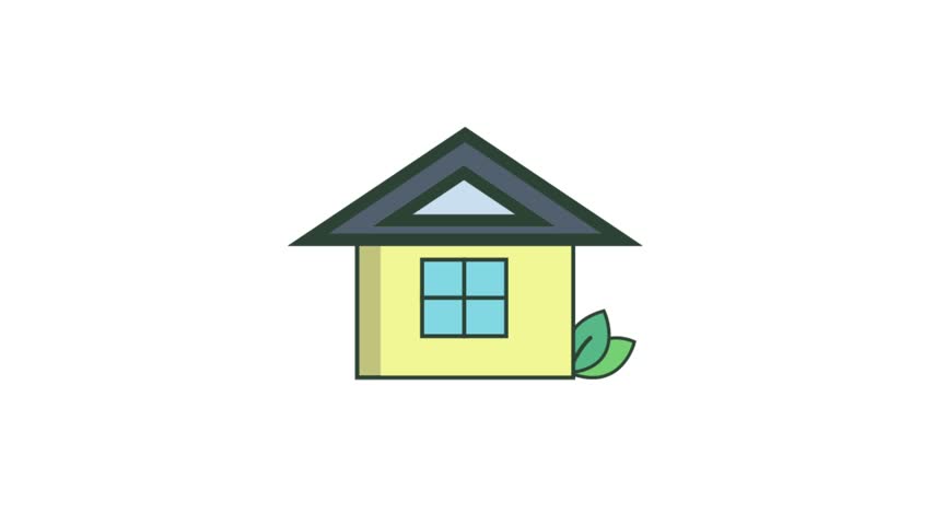 Vector illustration of an eco-friendly house with a green roof and leaves, representing sustainable architecture and green living