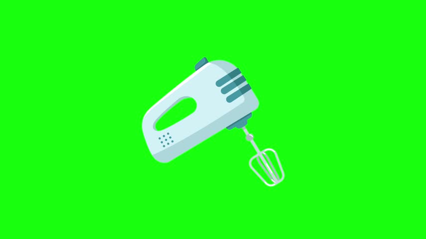 vector animated light blue handheld electric mixer with beaters rotating