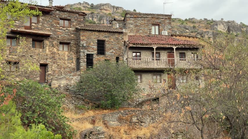 Patones rustic slate stone houses in patones de arriba, madrid