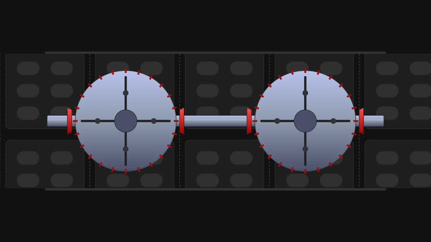 High-precision mechanical motion graphic of a multi-lane rotary perforation wheel in hardened alloy steel and caution red, creating transverse tear lines on pharmaceutical blister packs.