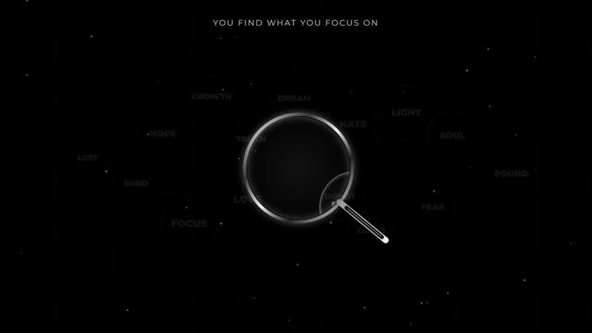 Magnifying glass scanning through words on a dark background concept mindset